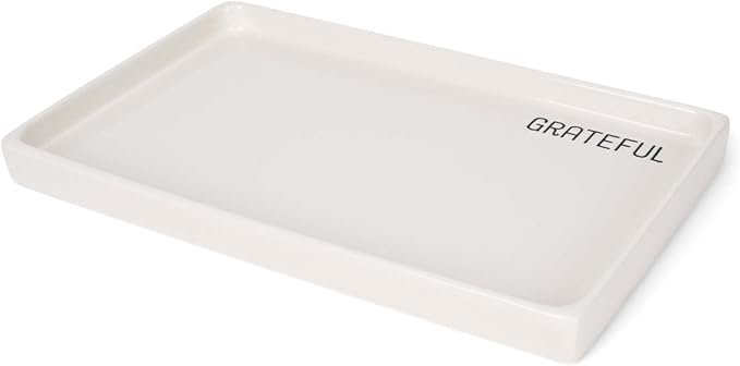NAT & Jules Grateful 10 x 6 Ceramic Stoneware Vanity Tray - Perfect Bathroom or Kitchen Counter Organization DÃ©cor: Sponge Holder, Soap Dish, Jewelry and Perfume Tray, Grateful Cream