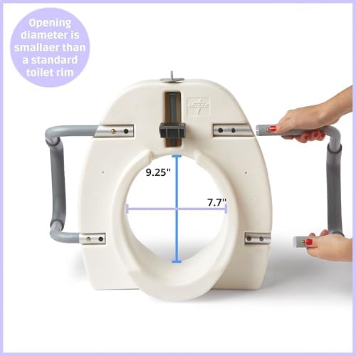 Medline 5" Raised Locking Toilet Seat with Removable Padded Arms, 400 lb Capacity, Fits Most Elongated Toilets, No Lid, for Adults and Elderly
