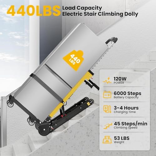 Electric Stair Climbing Dolly, Heavy Duty, Powered Stair Climber Dolly Cart with 6 Wheels Motor Powered for Furniture Logistics Warehouse, Yellow