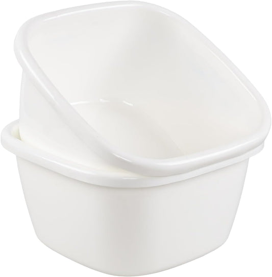 18 Quart Wash Basins, Large Plastic Square Dish Pan/Tub, 2 Packs, White