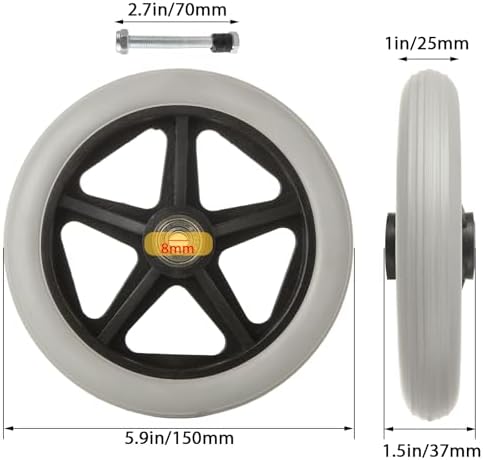 4 Pack 6 Inch Walker Wheels Replacement, Drive Walker Wheels, Wheelchair Front Wheels with Axles, Rubber Rollator Wheel Safe and Quiet Wheelchair Accessories, Gray