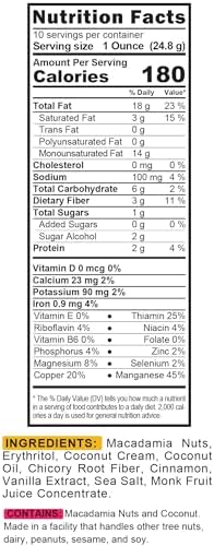 TGB Cinnamon Macadamia Nuts | 1g Net Carb Keto Snack | Gluten Free Low Carb Candy, 10 Ounces