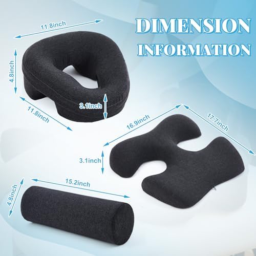 Foilswirl Breast Pillow, Massage Face Down Pillow and Footrest Set, Massage Bolster for Sleeping with Memory Foam Support & Non-Slip Bottom, Home Head, Chest and Foot Cushion for Spa, Bed(Dark Gray)