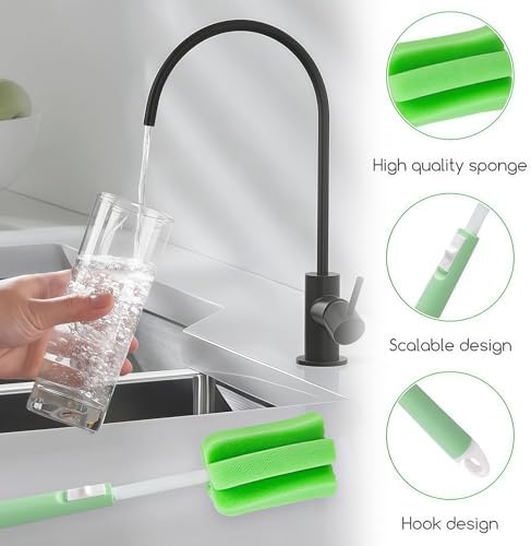 3PCS Adjustable Sponge Cleaning Brush with Plastic Long Handle Cup Feeding Bottle Scrubber Dish Clean Brushes for Coffee Glasses Pot Milk Cup Mugs Winebottle (Color Random)
