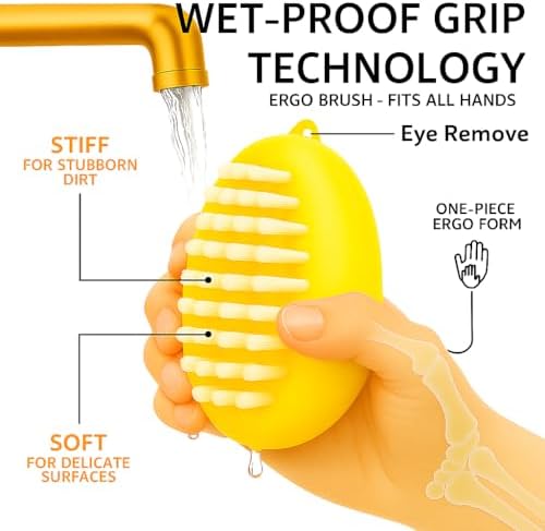 2 Pack Vegetable Brush, Yellow Portable Produce Brush for Fruits and Vegetables, Dual-Bristle Cleaning Brush with Non-Slip Grip, Nylon Bristles, BPA-Free Dishwasher Safe Kitchen Food Prep