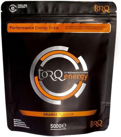 Flavoured Electrolyte Powder - Natural Orange Isotonic Hydration Powder with Electrolytes Drink | Fast Delivery Energy Drink with High Carbohydrates and Sodium | 15 Single Servings | TORQ