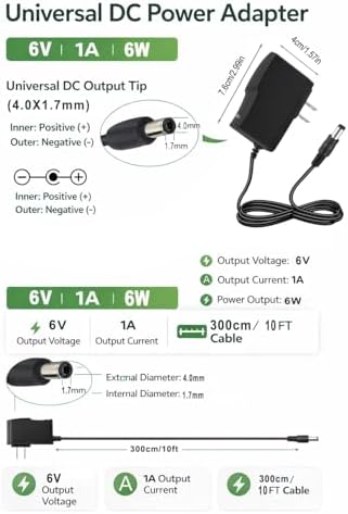 6V AC Adapter for Omron Blood Pressure Monitor 100-240V to DC 6V Hem-ADPTW5 Replacement 10ft Power Cord with 4.0×1.7mm Plug Compatible with Omron 5/7/10 Series