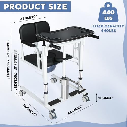 Ceridwen Patient Lift Transfer Chair for Elderly,4-in-1 Lift Hydraulic Transfer Chair with Height Adjustable via Hydraulic Pedal,180°Split Seat,440 lbs Weight Capacity for Elderly, Disabled