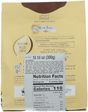 Mulino Bianco Settembrini 10.58oz (300g) – Authentic Italian Biscuits with Fig Filling – Perfect Snack or Coffee Companion – Made with Natural Ingredients and No Palm Oil