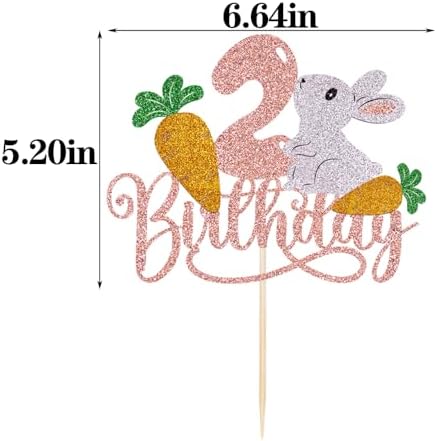 Two Cake Topper,Easter Bunny Cake Topper，2nd Birthday Cake Decor,Boys and Girls 2nd Birthday Party Decorations supplies (Two-year-old rabbit)