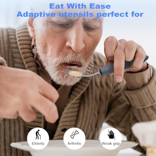 Adaptive Utensils,Weighted Utensils for Hand Tremors,Utensils for Parkinsons Patients,Elderly,Arthritis,Weak Hand Grip,Tremors&Handicapped.Stainless Steel Knife,Fork and Spoons Set (4pcs Right-Handed)