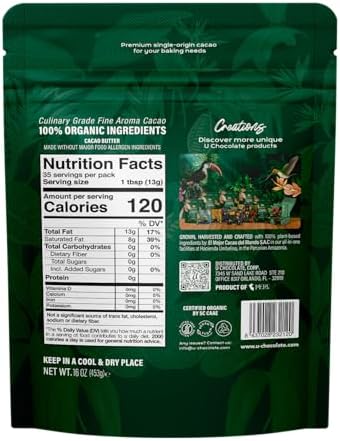 U Chocolate Organic Cacao Butter, 100% Pure Unrefined Food Grade – Fresh from our Farm – Vegan, Allergen-Free, Single-Origin for Baking & Keto – 16 oz