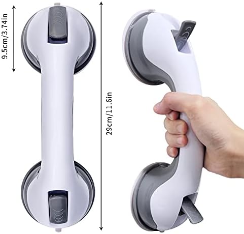 12'' Portable Grab Bars for Bathroom,Ultra Grip Dual Locking Shower Handles for Elderly,Safety Suction Grab Bars for Shower,Balance Assit Hand Rail Support,Injury,Senior,Kids(Gray, 12"-Pack of 2)
