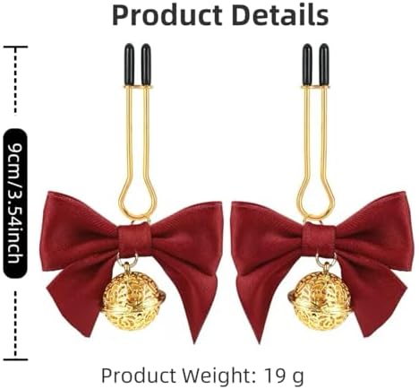 2Pcs Nipple Clamps, Adjustable Non-Piercing Body Jewelry with Bowknot Bells (red2)