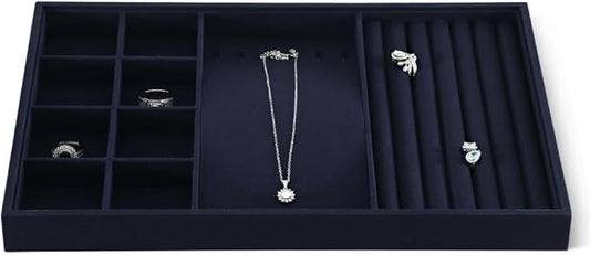 Linen Stackable Multifunctional jewelry Display Tray, Ring Earring Bracelet Necklace Storage Tray, Jewellery Shop Counter Showcase Table Top Organizers, Makeup Table Drawer Insert Jewelry Tray