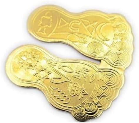 Sri Laxmi Lakshmi Charan Paduka (Laxmi's Feet) Handcrafted Lucky Charm Amulet Yantra - Immense Wealth Prosperity (Golden) Decorative Showpiece