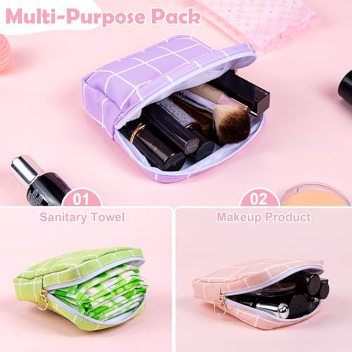 Period Bag Pouch Soft Cloth Sanitary Napkin Storage Bag Portable Menstrual Pad Pouches Tampon Holder for Purse First Period Kit for Girls 9-12 (Blue-White Check)