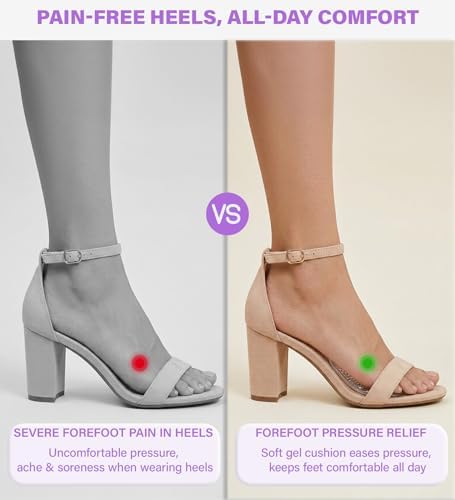 Ball of Foot Cushions (2 Pairs Gel Shoe Inserts), Heel Inserts for Women, Non Slip Heel Pads, Heel Cushions for Women Foot Pain Relief and Comfort, One Size Fits Any (Clear) (4, Black)