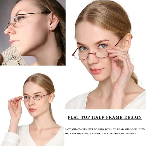 Viseng 2 Pairs Half Frame Reading Glasses for Women Men Slim Half Moon Lens Readers Metal Semi Rimless Eyewear +2.5