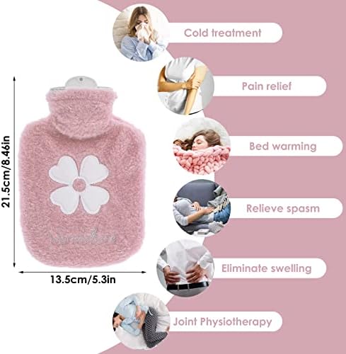 Hot Water Bottle, 500ml Small Hot Water Bottle with Cover Warm Water Bag with Soft Premium Faux Fur Cover 2-in-1 Water Bag for Cold & Hot Compress Mini Hot-Water Bag for Women Men Children Pink