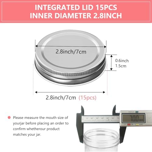 15pcs Mason Jar Lids, 70mm/2.76" Regular Mouth Plate Caps Leak Proof for Canning Jars Premium Tinplate Material Excellent Sealing (Silver Tone)
