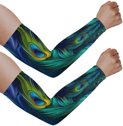 Peacock Arm Sleeve Cover UV Protective for Adult Youth Compression Peacock Feather Arm Sleeves with Thumb Hole for Outdoor Driving Cycling,Running,Fishing,Gardeners