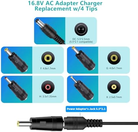 16.8V AC/DC Massage Gun Charger Adapter Compatible with LifePro Sonic, Sonic Mini,Fusion X, Sonic Pro, Youdgee H1 Mini, Mebak 3, Cryotex, DamKee DK-01 02, Wattne W2 W1, jetbus, Sportneer Massage Gun