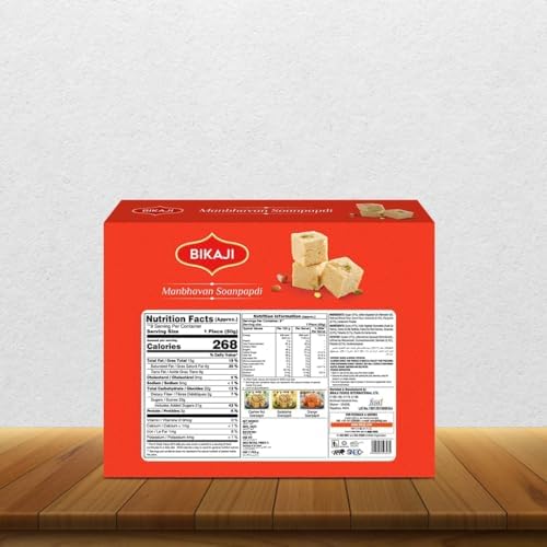 Bikaji Soan Papdi Manbhawan 17.6 oz (500 g), Indian Sweets, Traditional Indian Flaky Sweet with Almonds and Pistachios, Light Melt in Mouth Mithai Dessert, Ready to Eat Box, Perfect for Gifting, Festivals & Celebrations