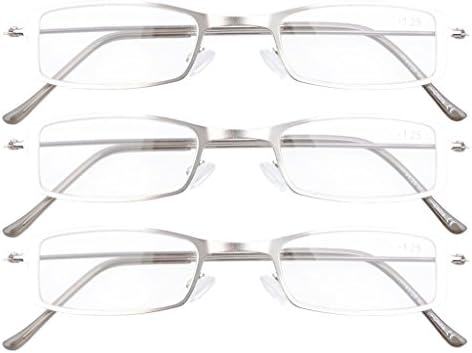 Eyekepper 3-Pack Stainless Steel Frame Half-eye Style Reading Glasses Readers Silver +0.5
