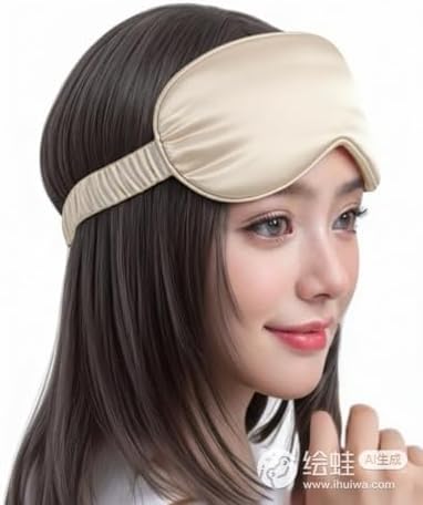 [1 Pack] QSYW Sleep Masks, Satin Eye Mask for Sleeping - Silky Eye Masks Bulk with Storage Bag & Elastic Strap,Beige