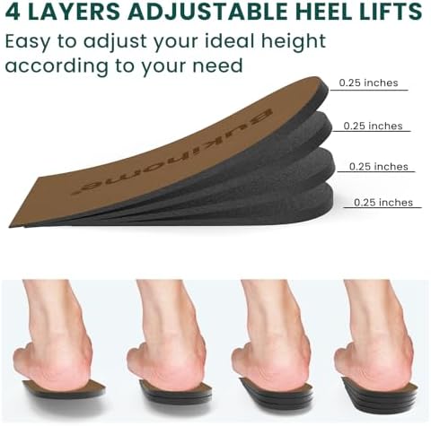 Adjustable Heel Lift Inserts for Shoes - Bukihome Orthopedic Shoe Lift for Uneven Legs 4 Layers Height Increase Insole for Heel Pain,Heel Spur,Achilles Tendonitis,Medium(Women 9-11.5/Men 7-9.5)