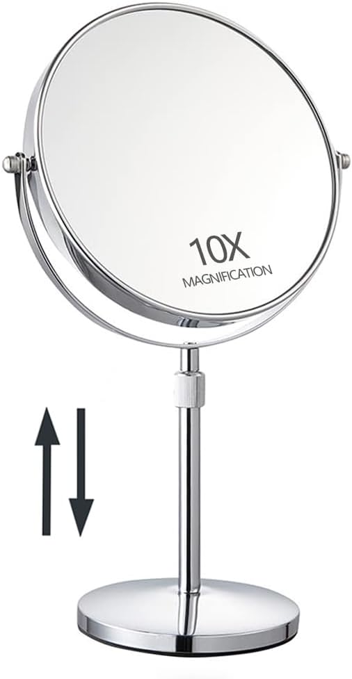 17" Tall Tabletop Magnifying Makeup Mirror Height Adjustable Vanity Mirror 1X/10X Magnification, 8" Large Double-Sided 360Â° Swivel Classic Round Desktop Make Up Mirror for Bathroom & Bedroom, No Light