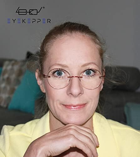 Eyekepper Frameless Reading Glasses Women - Round Rimless Readers Men Red +1.50