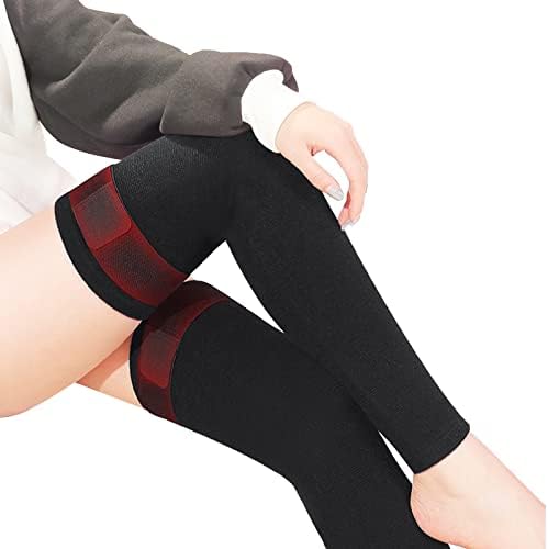 IPENNY Wormwood Self-Heating Knee Pads, Adjustable Strap Long Compression Sleeve, Cotton Thermal Knee Brace, Winter Warm Joint Support for Women Men (black-XXL)
