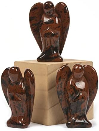 Justinstones Carved Mahogany Obsidian Gemstone Peace Angel Pocket Guardian AngelHealing Statue 2 inch