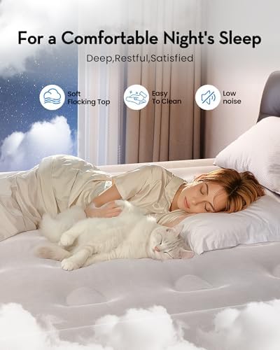 OhGeni Air Mattress Queen with Built in Pump, 18" Raised Inflatable Blow Up Mattress, Upgraded Surface Portable Bed for Home, Camping, Colchone Inflable, Ideal Alternative to a Bed, 1-Pack Only