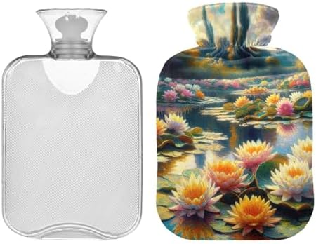 Lotus Flower Hot Water Bottle Water Heating Pad Warm Water Heat Bottles for Menstrual Cramps Pain Relief, 1L