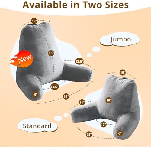 Sasttie Reading Pillows for Sitting in Bed Adult, Back Pillow Bed Sitting Up, Back-Rest Support Cushion for Sit Up on Couch, Sofa, and Floor, Dorm Essentials, Oeko-Tex Certified, Dark Grey