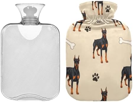 Doberman Pinscher Dog Hot Water Bottles with Soft Velvet Cover Hot Water Bag for Foot Bed Warmer Pain Relief Medium