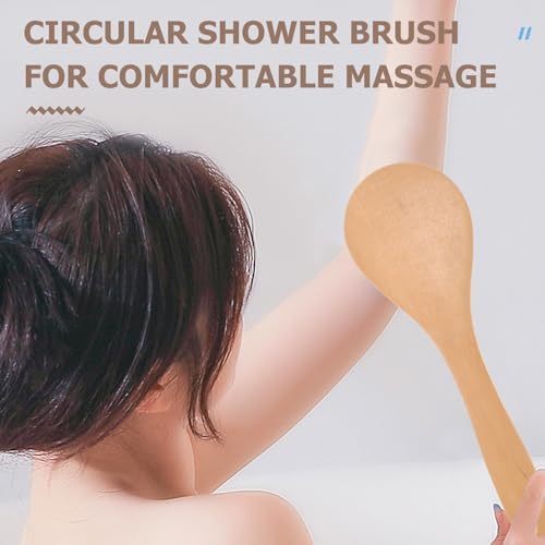 FRCOLOR 2pcs Exfoliating Bath Brush and Body Scrubber Set with Maple Wood Handle, Round Bathing Brush for Dead Skin Removal, Suitable for Women’s Spa and Daily Bathing Use