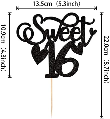 Rsstarxi 1 Pack Sweet 16 Cake Topper 16th Birthday Cake Topper Sweet Sixteen Cheers to 16 Years Old Cake Pick Decorations for 16th Birthday Anniversary Party Cake Decorations Black