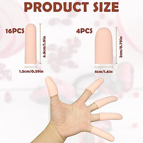 HINGTAI 20Pcs Gel Finger Cots Thumb Protector, Silicone Finger Sleeves Cover Protection Tips, Finger Gloves Caps Protectors for Wounds Hand Eczema Arthritis Cracking (Nude)