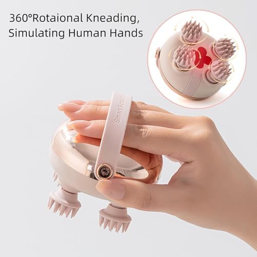 Electric Scalp Massager for Hair Growth, Red Light Therapy Head Massager Stress Relax, Waterproof Scalp Scrubber with Hand Strap, Handheld Rechargeable Scalp Massagers for Body & Dog Massager (Gold)