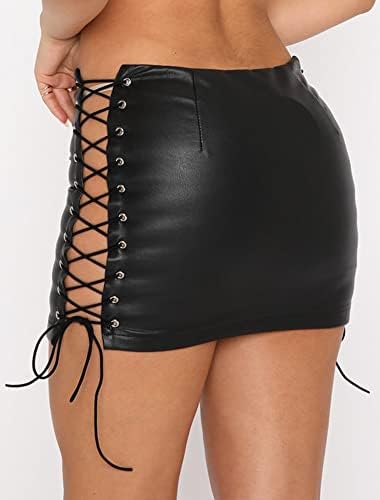 Just Quella Women's Classic High Waist Sexy Slim Mini Pencil Leather Skirts (No Belt)