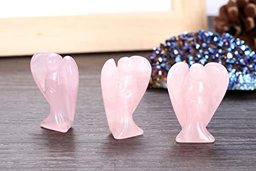 Jovivi 2pcs Amethyst Rose Quartz Crystal Angel Figurines 1.5 Inch Polished Pocket Guardian Angel Statue Stones Angel Gemstones Crystals Carved Stones Meditation Home Decor Love