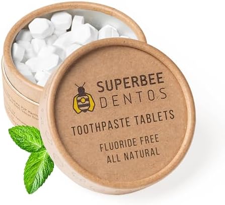 SuperBee Dentos Toothpaste Tablets & Dentos Floss, 150 Tabs, Fluoride Free & Eco Friendly, Travel Mouthwash Tablets, Sensitive Bites Kids Adults, Chewable Tablet, Spearmint