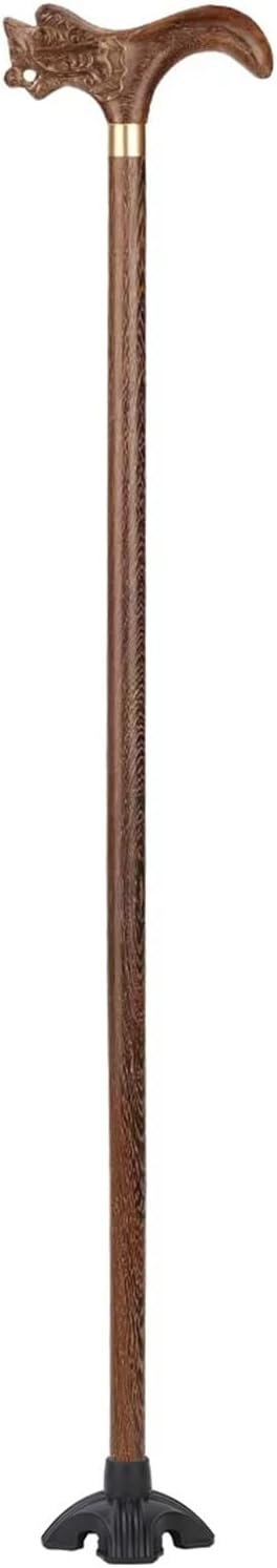 Wooden Walking Stick with 4 Feet Base Walking Cane for Elderly and Adults Lightweight Balancing Mobility Aid (Color : Brown, Size : 90cm)