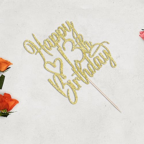Gold Glitter Happy 13th Birthday Cake Topper - Cheers to 13 Years Cake Topper, 13 & Fabulous Cake Decoration for Hello 13th Birthday Anniversary Party Cake Decorations Supplies