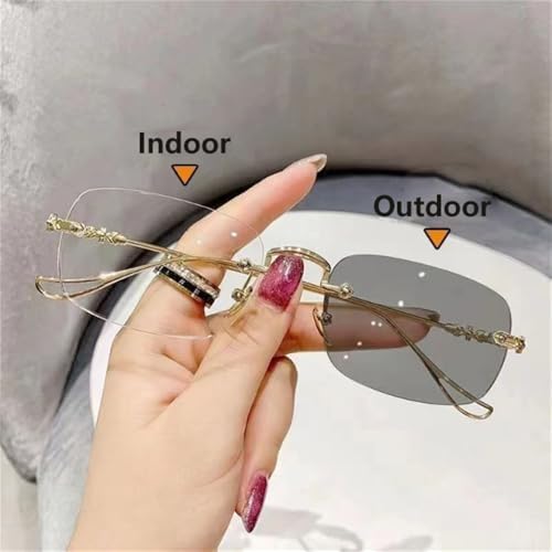 Photochromic Ultra-Light Reading Glasses | Auto-Focus + Frameless, Smart Zoom, Anti Blue Presbyopic Glasses