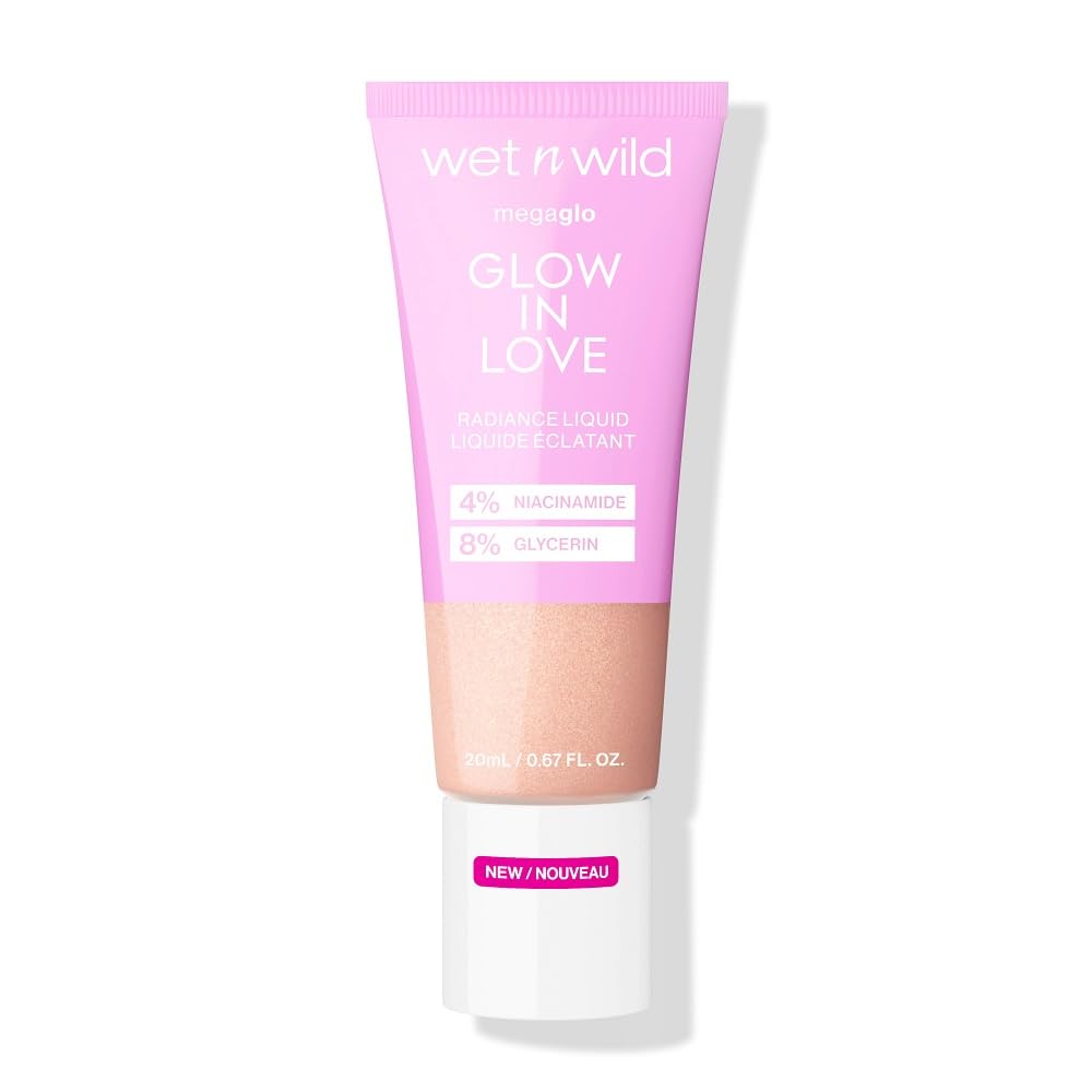 wet n wild Mega Glo Liquid Highlighter, Sheer & Buildable 4% Niacinamide-Enriched Lightweight Radiance with 8% Glycerin, Vegan & Cruelty-Free - Glow In Love